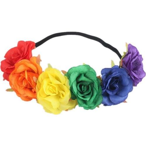 Sugarbay Rose Flower Crown Wedding Festival Headband Bohemia Photo Hair Garland Gay Party Headpiece Rainbow Colors Accessories