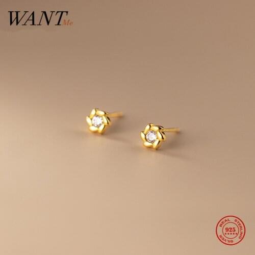 WANTME 925 Sterling Silver Romantic White Zircon Sunflower Mini Small Stud Earrings for Women Korean Teen Party Jewelry Gift