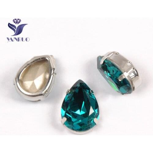 YANRUO 4320 All Sizes Blue Zircon Drop Glitter Gems DIY Pointed Back Sew On Rhinestones Glass Strass Crystals For Clothes