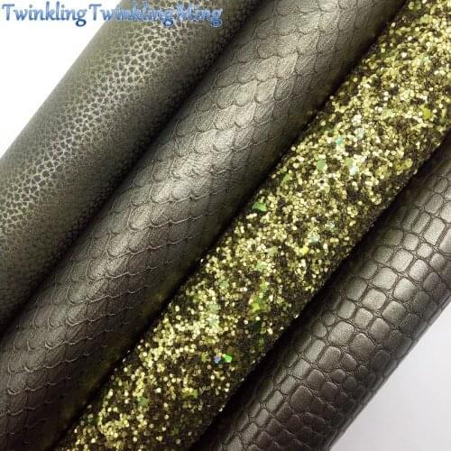 GREEN Glitter Fabric, Metallic Faux Fabric, Crocodile Synthetic Leather Fabric Sheets For Bow A4 21x29CM Twinkling Ming XM773