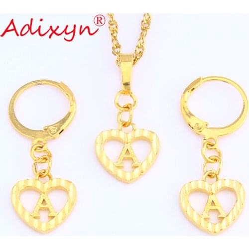 Adixyn A to T Letters Heart Shape Earrings Pendant Necklace Jewelry Gold Color Jewelry Set For Ladies Women Item N11215