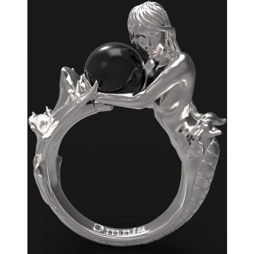 Unique Style Female White Black Mermaid Ring Fashion Rose Gold Color Wedding Bands Promise Love Engagement Rings For Women