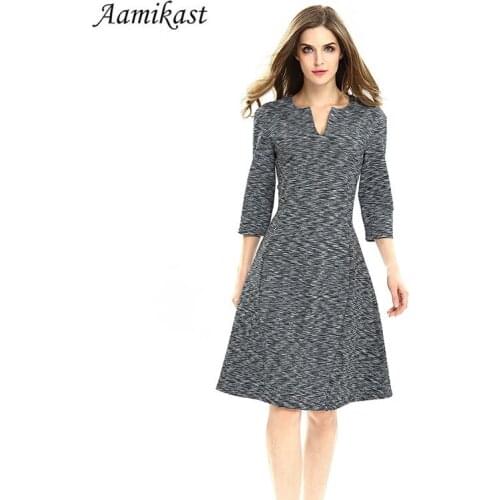 New Fashion Elegant Vintage V-neck 3/4 Sleeve A -Line Bodycon Sheath Women Dresses Autumn D0624 S M L XL 2XL 3XL 4XL
