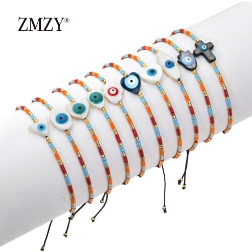 ZMZY Cute Boho Vintage Miyuki Beads Shell Evil Eye Bracelet Women Girls Gift Beach Summer Bohemian Bracelet Friendship Jewelry