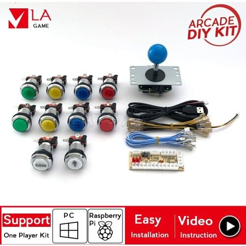 1 player diy arcade kit zero delay encoder to PC Rasberry Pi arcade game chrome plated buttons arcade for mame jamma project