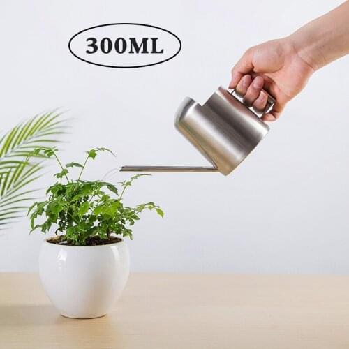 1Pc 300ml Portable Stainless Steel Watering Pot Long Spout Gardening Green Plants Fleshy Spray Can with Handle