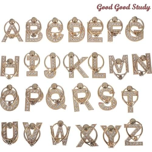 1pc 360 Degree Diamond Metal Letter A-Z Finger Ring Smartphone Stand Holder Mobile Phone Holder For iPhone 6s 7 8