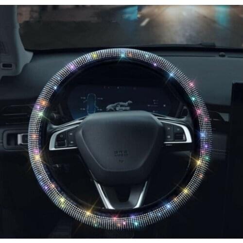 1pc Crystal Bling Rhinestone Car Steering Wheel Cover Anti-Slip Universal For 37 38cm Women Car Interior Decoration Breathable