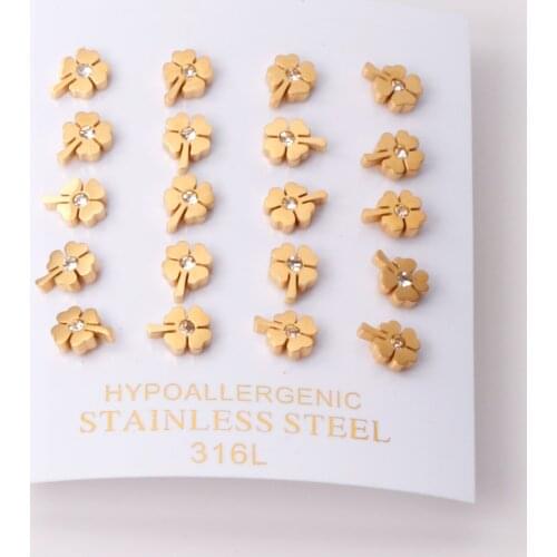 10 Pairs Stainless Steel Earrings Classic Style Gold Color Flower Stud Earring Fashion Jewelry Inoxidable Mujer Wholesale