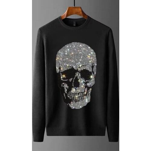 2021 Winter Top Quality Mens Sweater Diamond 3D Stereo Skull Pattern Designer Oversized Pullover Brand Long Sleeves