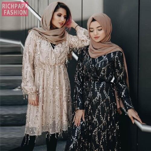 Sequin Abaya Dubai Turkey Arabic Top Mujer Muslim Long Women Tops Ropa Musulmana Mujer Islamic Clothing Vetement Femme Musulmane