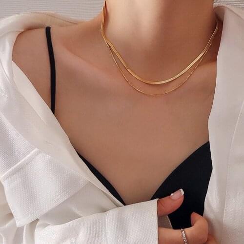 Boho Stainless Titanium Steel Necklace For Women Girl Bohemia Gold Box Snake Chain Choker Necklace Female Jewelry New
