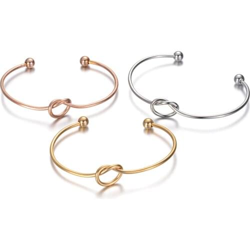 Fashion Heart Knot Bangle & Bracelet 316L Stainless Steel Female Wrist Bangles Mirror Polish Three Colors Cuff Jewelry Gift
