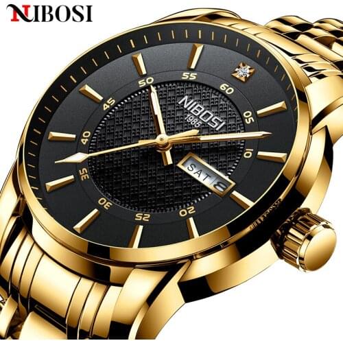NIBOSI Simple Gold Black Luxury Brand Men Watch 30M Waterproof Date Clock Sport Watches for Men Quartz Casual Relogio Masculino