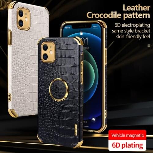 Luxury Ring Holder Leather Phone Case For iPhone 13 12 11 Pro Max SE XSmax XR XS X 8 7 Plus Plating Metal Magnetic Bracket Cover