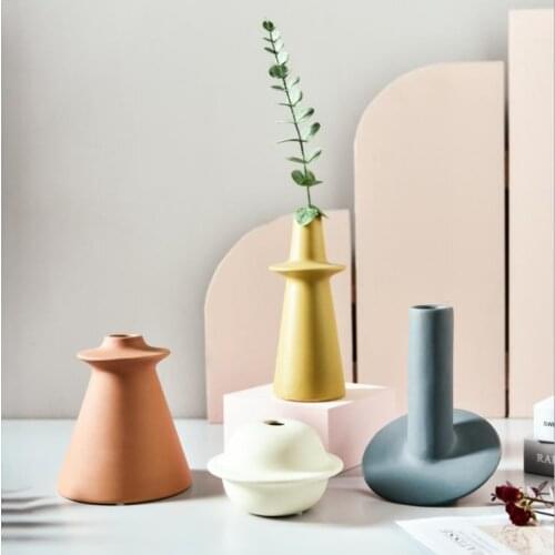 Cutelife Nordic Ins Morandi Color Living Room Creative Decorative Vase Desktop Flower Arrangement Vase Art Decorative Ornaments