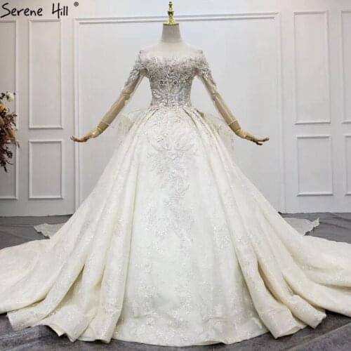 Ivory Sexy Sparkle Sequins Beading Wedding Dresses 2021 Dubai Long Sleeve High-end Luxury Bridal Gowns HX0165 Custom Made