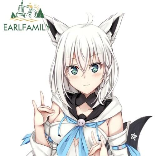 EARLFAMILY 13cm x 12.1cm for Shirakami Fubuki Hololive Creativite Motorcycle Car Stickers Vinyl Surfboard Decal Trunk Decoration