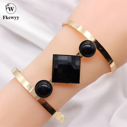 Fkewy Gothic Bracelets Designer Jewelry Gem Black Bracelet For Women Charm Fashion Jewellery Party Accessories Gold Plated