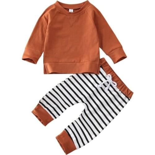 2020 Newborn Kids Baby Boy Tee T-shirt Top Stripe Print Long Pants Trousers 2Pcs Outfit Clothes Set 0-24M