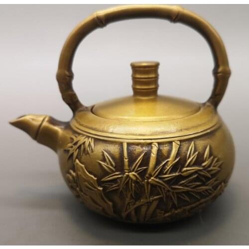 China brass archaize bamboo teapot crafts statue