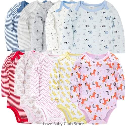 Baby Boys Bodysuits Sweatshirts One-pieces Newborn Clothing Infant Jumpsuits 100% Cotton Printed Cartoon Animal Striped