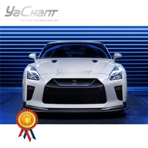 Wet Carbon Fiber Front Bumper Diffuser Kit Fit For 2017-2020 R35 GTR EBA YC DESIGN Style Front Lip with Underboard