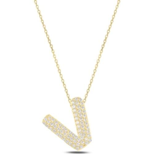 Silver 925 Set-V-Letter Zircon Stone Ghost Pendant