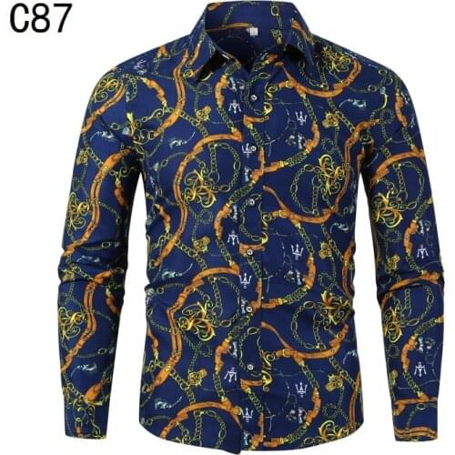 2021 Mens Brand Long Sleeve Floral Print Casual Shirts Spring Male Slim Fit Fashion Dress Shirts