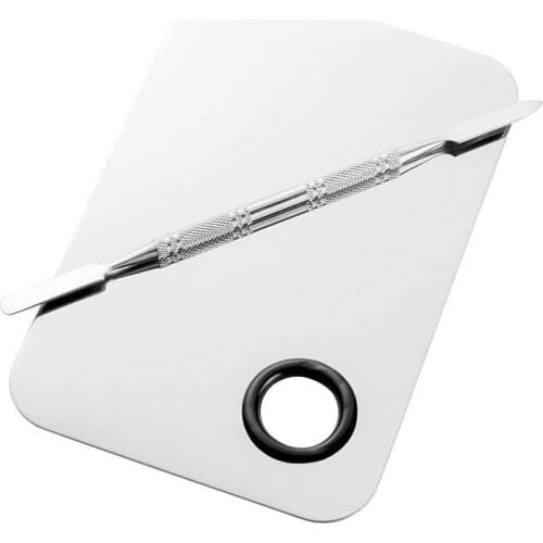 2pc Set Makeup Palette Spatula Rod Stainless Steel Silver Nail Polish Gel Mixing Plate Eyeshadow Foundation Cream Cosmetic Tools