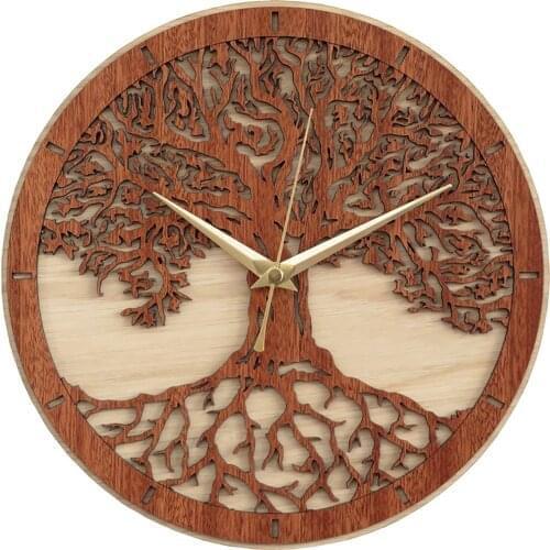 Tree Of Life Wall Clock Wall Art Decor Non Ticking Wooden Clock Living Room Wall Hanging Table Quartz Clock