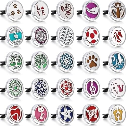 New Aromatherapy Car Perfume Diffuser Stainless Steel 30mm Magnetic Aroma Diffuser Locket Car Air Freshener Vent Clip + 1pcs Pad