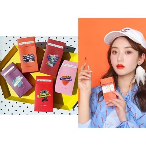 20PC/Set Lipstick Tobacco Box 5 Color Cotton Swab Lip Gloss Moisturizing Long Lasting Liquid Lipstick Cherry Orange Red Lip Tint