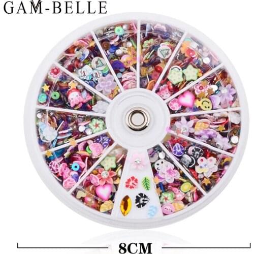 GAM-BELLE Mixed Style Resin Nail Glitter Sequin DIY Flower Leaves Design Soft Clay Accessories Acrylic Nail Art Decoration