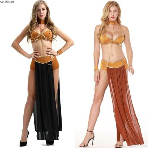 Sexy Costume Halloween Star Wars Leia Slave Costume Women Arabic Porn Games Dress Club Chain Bondage Restraint Outfit For Adult