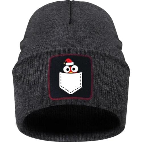 Harajuku Christmas Knitted Metal Cap Woman Men Pocket Cartoon Bonnet Skiing Hat Fall Winter White Casual Gorras Chapeu Feminino