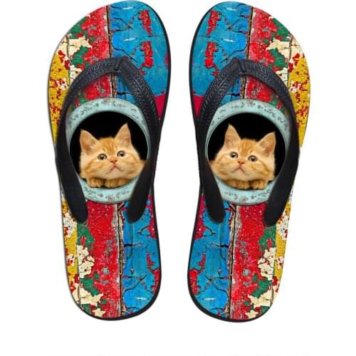 Customized Cute 3D Animal Cat Dog Printed Men Summer Slippers Beach Flat Flip Flops for Teen Boys Man Rubber Non-Slip Flipflops
