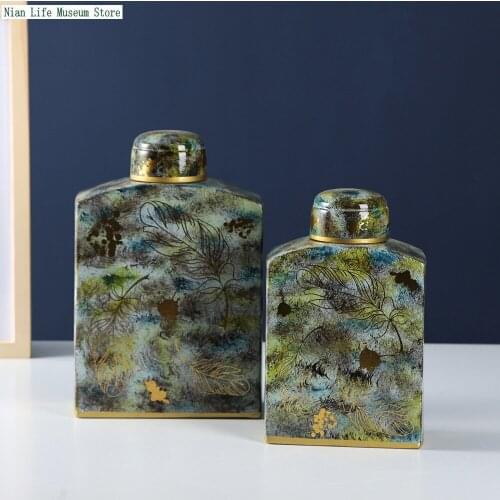 Nordic Home Decor Tabletop Storage Jars Jungle Camouflage Ceramic Flower Vases Decoration Ornaments Luxury Interior Decoration
