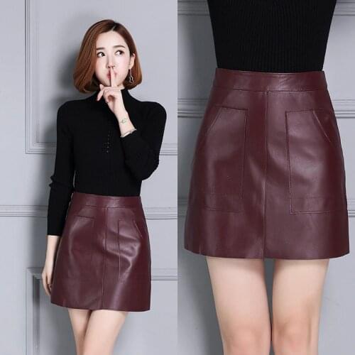 Women Sheepskin Slim High Waist Leather Skirt K111