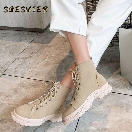 Sgesvier winter new concise ankle boots outside warm comfortable round toe flock cross-tied women shoes drop shipping size 29-46
