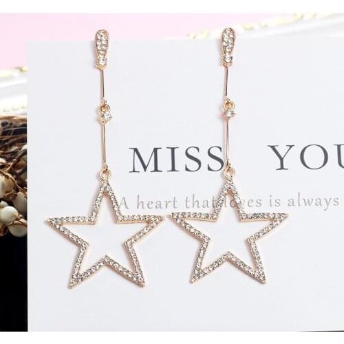 Trendy Metal Women Dangle Earrings Shiny Bling Rhinestone Pentagram Long Earrings For Women Drops Dangle Earrings