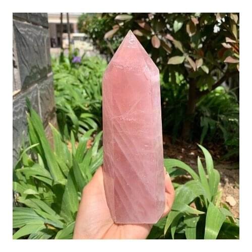 1pcs Natural Crystal Healing Stone Rose Quartz Wand Carving Obelisk Decor Specimen