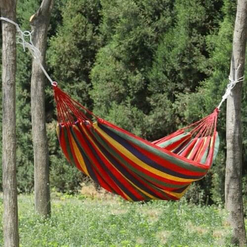 1pc Portable Outdoor Hammock Garden Sports Home Travel Camping Swing Canvas Stripe Hang Bed Hammock Red, Blue 190*80