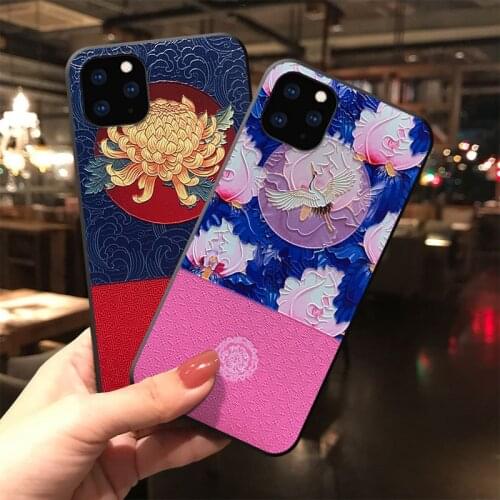 3D Emboss Crane Phone Case For Samsung S10e S8 9 10 20 21 Ultra Plus Note8 9 10 20 Ultra Soft Back Cover Chrysanthemum Cases