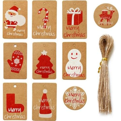 50pcs Christmas Craft Paper Tags Gift Label DIY Merry Christmas Tree Decorations for Home Navidad Xmas Ornaments New Year 2021