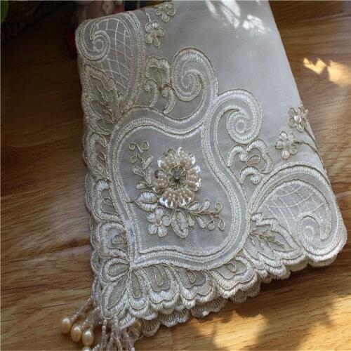 Free Shipping Voile Golden Embroidery Luxurious Mixed Tablecloth Cup Mat Cover Place Pad Wedding Party Chirstmas Gift Embroidery