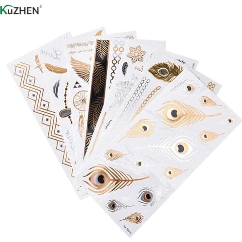 1Pc Men Women Body Art Gold Metallic Tattoo Sticker Chain Bracelet Fake Jewelry Waterproof Temporary Tattoo Summer Style