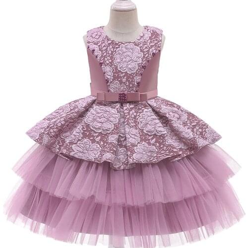 Kids Flower Princess Dresses For Girls Children Party Wedding Cake Lace Dress Costume Elegant Evening Birthday Dress Bow Clothes