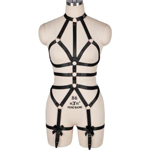 Women Punk Harness Garter Belt Body Cage Bondage Sexy Lingerie Set Pole Dance Adjustable Bow Body Harness BodySuit