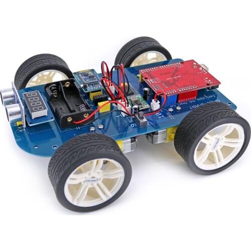 Easy-plug 4WD SPP+BLE Serial Bluetooth-compatible Control Rubber Wheel Gear Motor Smart Car Kit with Tutorial for Arduino